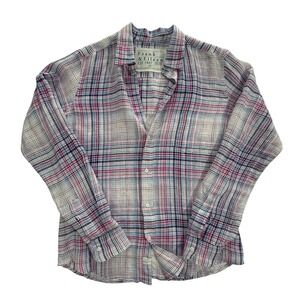 Frank & Eileen Barry Shirt 100% Linen Plaid Long Sleeve Top Medium NWOT W344